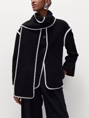 NWT M&S Black Knit Cardigan with White Contrast Trim